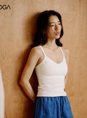 FLYOGA飞蓝瑜伽服汉麻背心长款白色运动健身普拉提带胸垫上衣女士