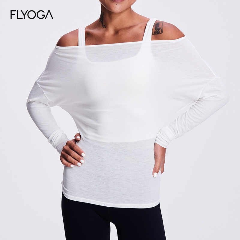 FLYOGA飞蓝瑜伽服长袖外搭一字领罩衫T恤夏季薄款防晒运动上衣女