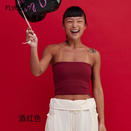 FLYOGA飞蓝瑜伽服红色抹胸普拉提绝美训练背心女士带胸垫运动上衣