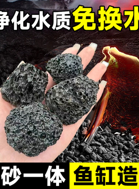 黑色火山石鱼缸造景底部砂石溪流造景石头乌龟专用大块火山岩颗粒