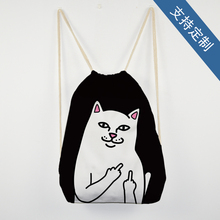 潮牌中指猫ripndip贱猫周边双肩束口抽绳背包帆布袋运动篮球袋子