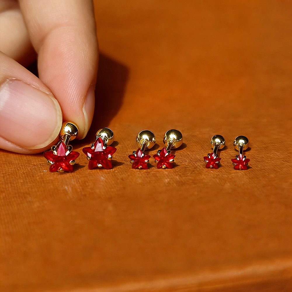 红色五角星本命年耳钉小耳骨钉女睡觉免摘螺丝拧扣耳蜗钉耳骨耳环,饰品/流行首饰/时尚饰品新,耳环,淘宝优惠券,粉丝福利购,淘宝优惠卷