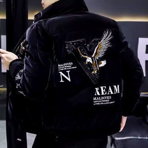 棉服外套男冬季潮牌刺绣加厚立领亮面帅气重工棉衣男款保暖棉袄子