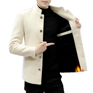 外套毛呢西装男士秋冬季立领西服帅气休闲男装潮流呢子中山装夹克