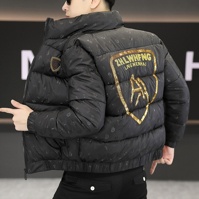 刺绣高端加厚羽绒棉服男士冬季韩版修身潮流短款棉衣潮牌立领男装
