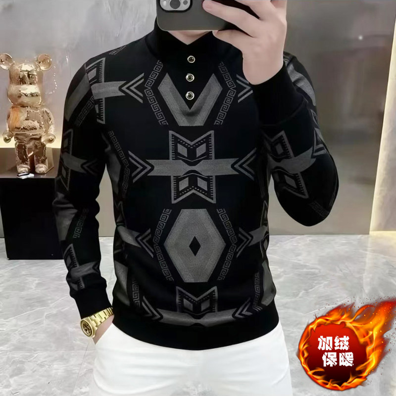 欧货卫衣男士加绒加厚冬季潮流时尚印花高级感巾帼领修身长袖上衣,男装,卫衣,淘宝优惠券,粉丝福利购,淘宝优惠卷