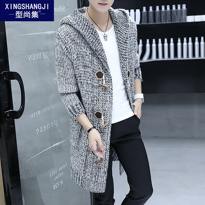 秋冬季男士毛衣针织开衫韩版个性中长款线衫帅气加厚风衣披风外套
