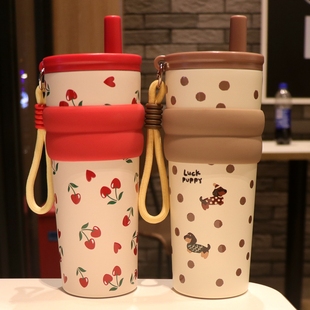 吸管保温杯男女新款2025高颜值大容量水杯随行咖啡杯子冰霸茶杯女