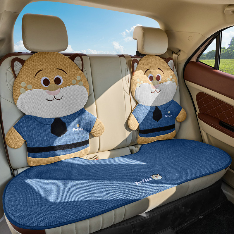豹警官汽车坐垫四季通用可爱小熊座垫透气棉麻女生车内半包座椅套