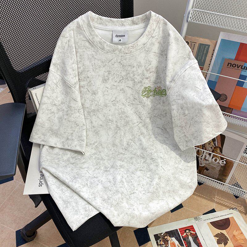 CHENUVM刺绣纯棉短袖T恤男女夏季2026新款美式上衣宽松青少年半袖