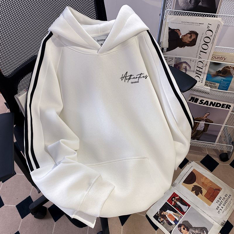 美式复古三条杠连帽卫衣男款秋冬