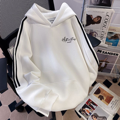 美式复古三条杠连帽卫衣男款秋冬