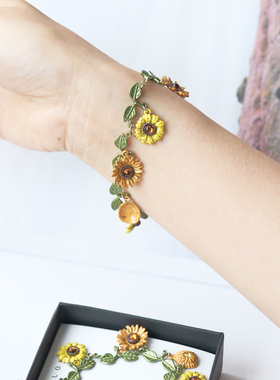 放飞云朵珐琅复古向日葵手链