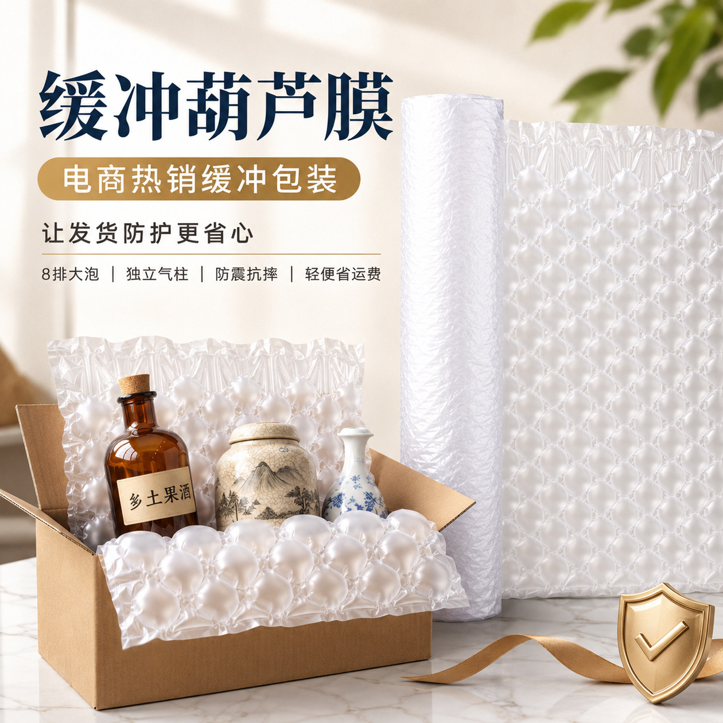 60CM缓冲葫芦膜批发加厚防撞气泡垫快递打包泡沫气垫膜包装材包邮