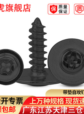 黑色圆头带垫自攻螺丝钉十字盘头带介子螺钉加大垫片PWA3M3.5M4M5