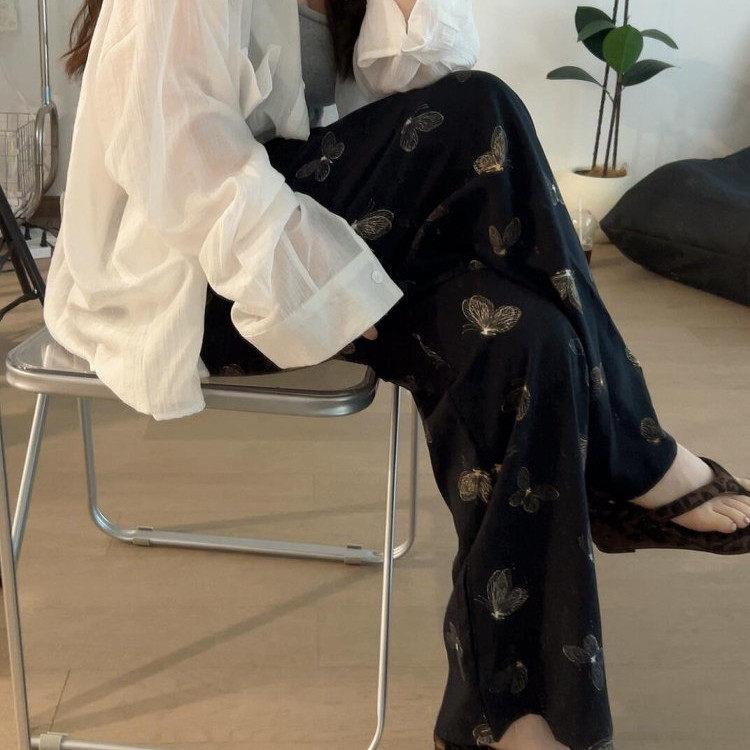 休闲裤宽松慵懒风夏季高级感碎花居家超长睡裤女生遛弯裤可外穿