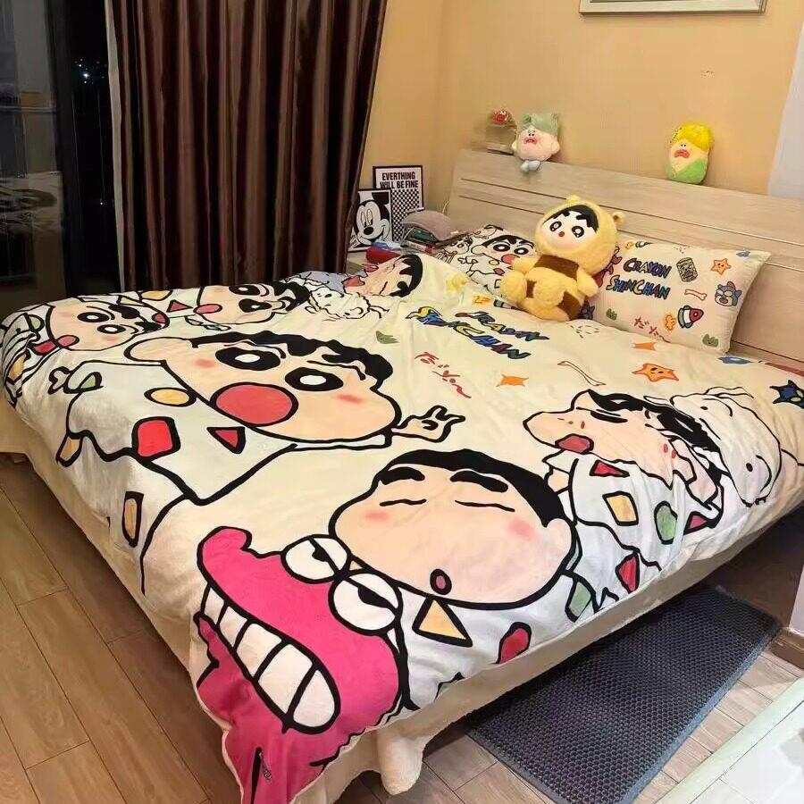 蜡笔小新加厚四件套家用冬季保暖双面婴肤绒被套卡通宿舍床单