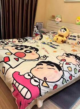 蜡笔小新加厚四件套家用冬季保暖双面婴肤绒被套卡通宿舍床单