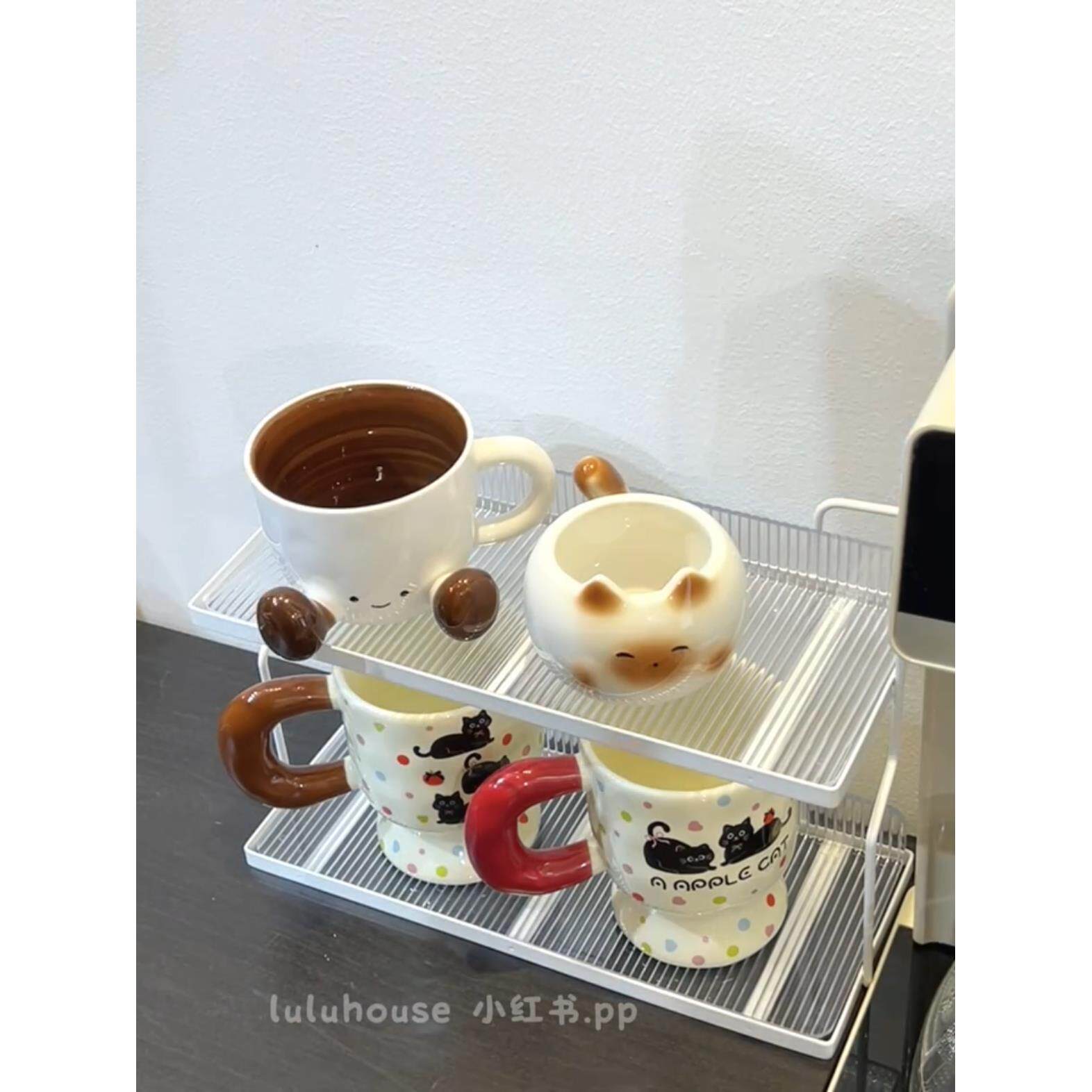 奶油风格简单家用亚克力杯架多功能桌面收纳咖啡杯茶杯马克杯收纳