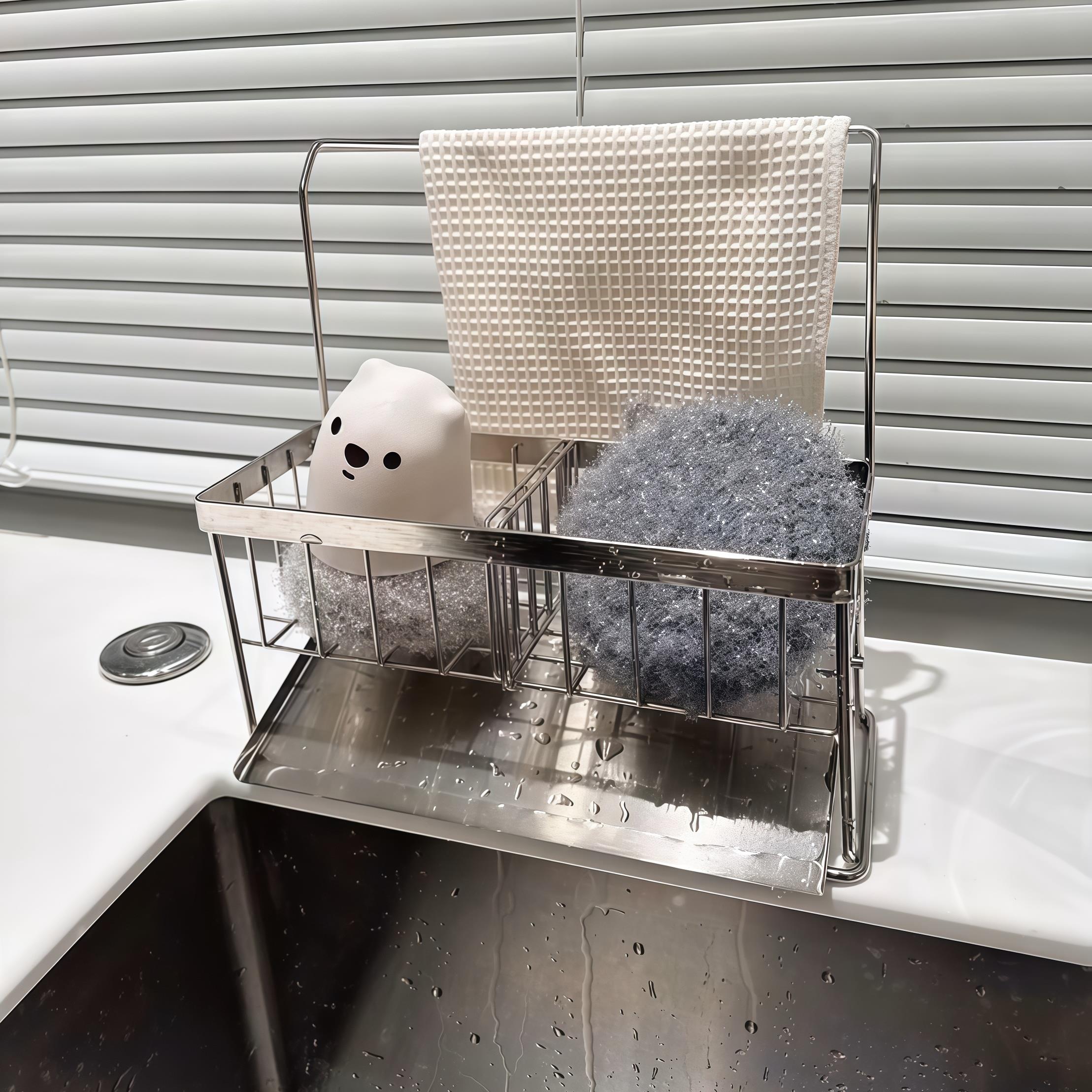 厨房篇丨水槽沥水架洗碗池水槽窄边不锈钢抹布洗碗布海绵擦沥水架