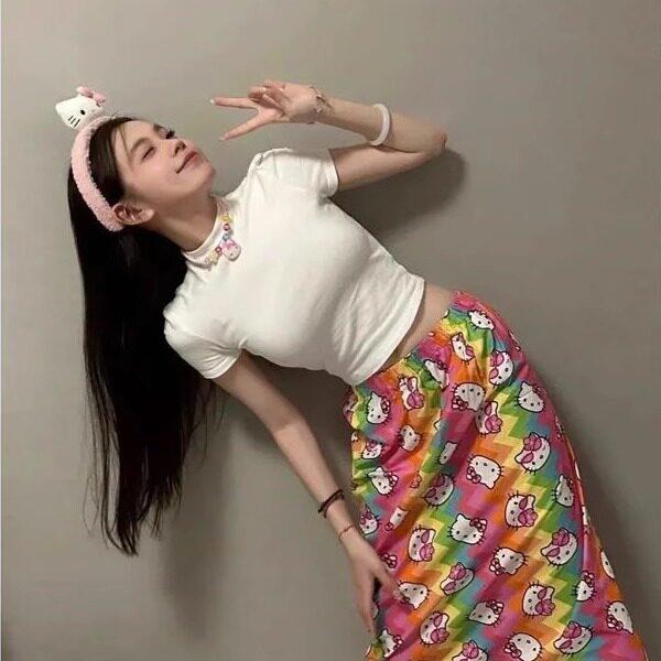 【超好看独特漂亮裙子】卡通猫咪多巴胺2025新款休闲半身长裙