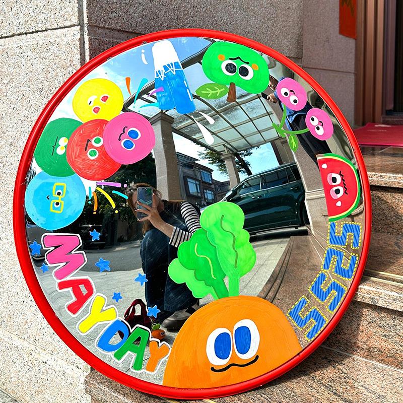 彩绘凹凸镜diy哈哈镜拍照小道具店铺室内客厅装饰转角镜创意礼物
