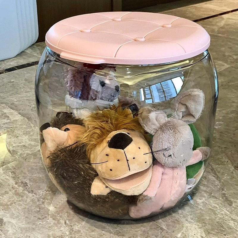 娃娃收纳桶玩偶收纳箱毛绒玩具收纳神器公仔凳子储物凳透明整理筒