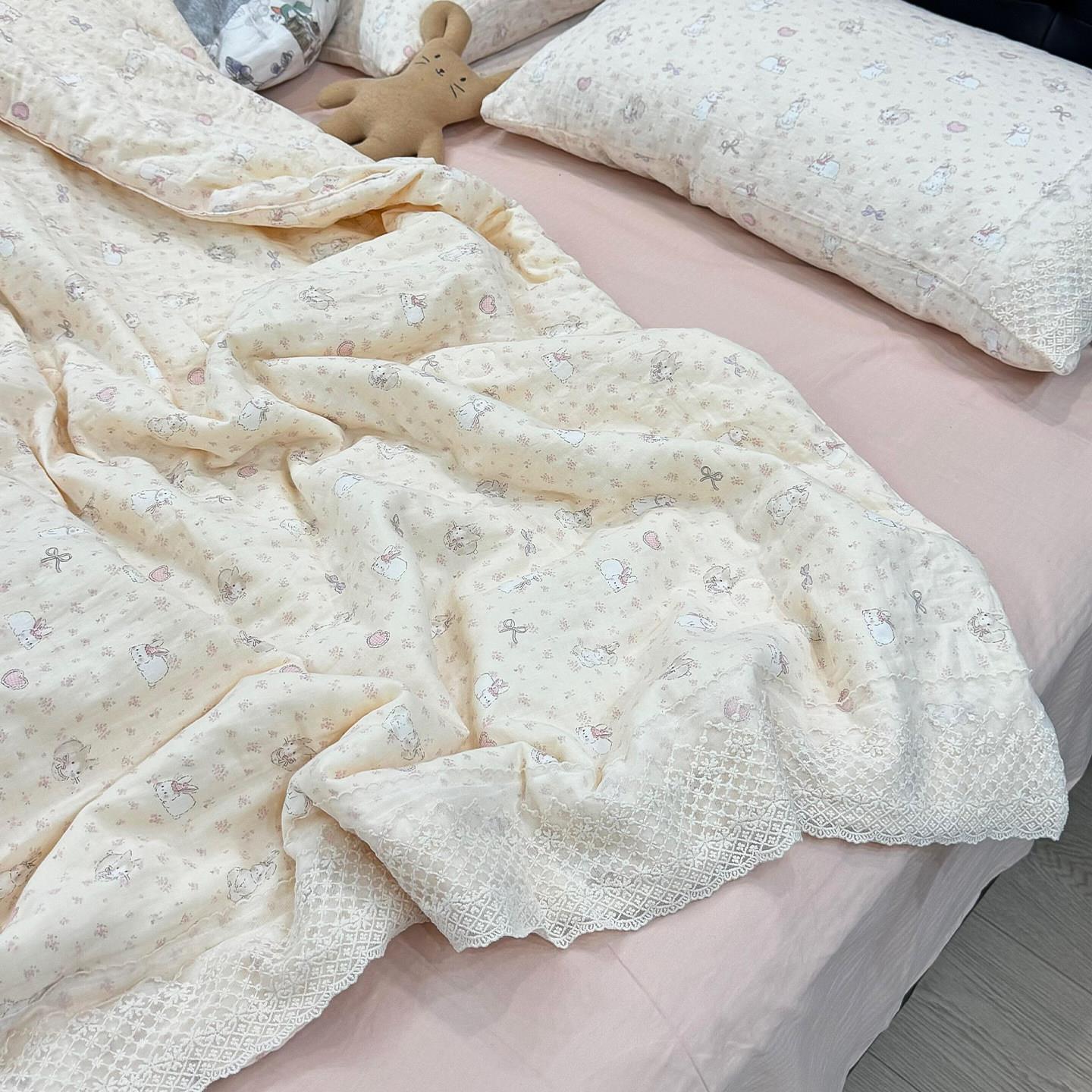 爱丽丝兔夏凉被全棉双层纱四件套可机洗空调被a类母婴级夏季凉感