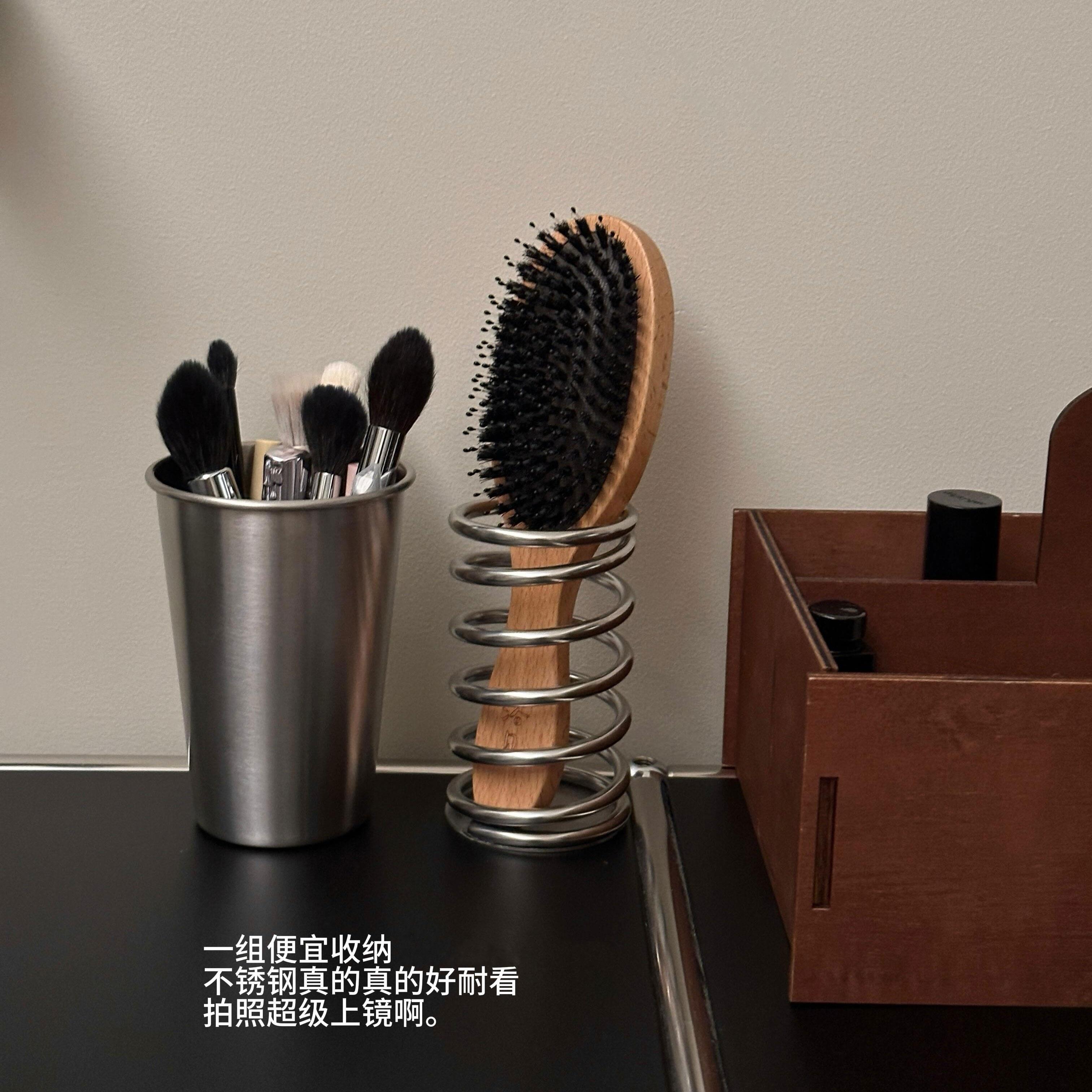 不锈钢桌面化妆品收纳盒金属篮子铁艺收纳筐化妆刷口红置物架