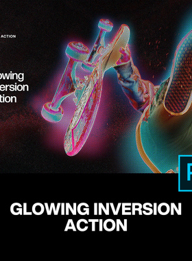 潮流艺术复古半调外发光科幻创意图像照片特效滤镜ps动作插件模板