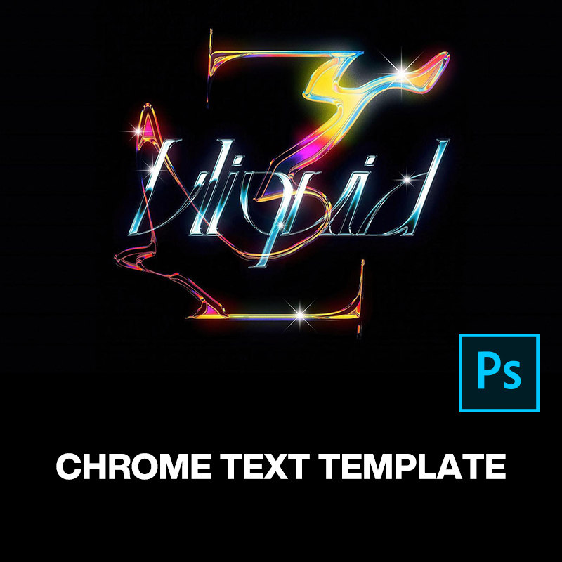 3D潮流未来科幻镀铬液态金属立体字海报字体设计ps特效样机模板