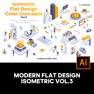 2.5D等距视图透视智能科技电商业购物工作未来插画插图矢量素材