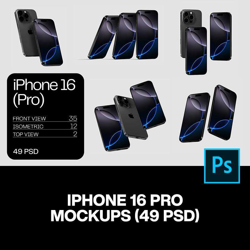 49款iPhone 16手机广告海报ui设计作品展示效果图ps样机素材合集