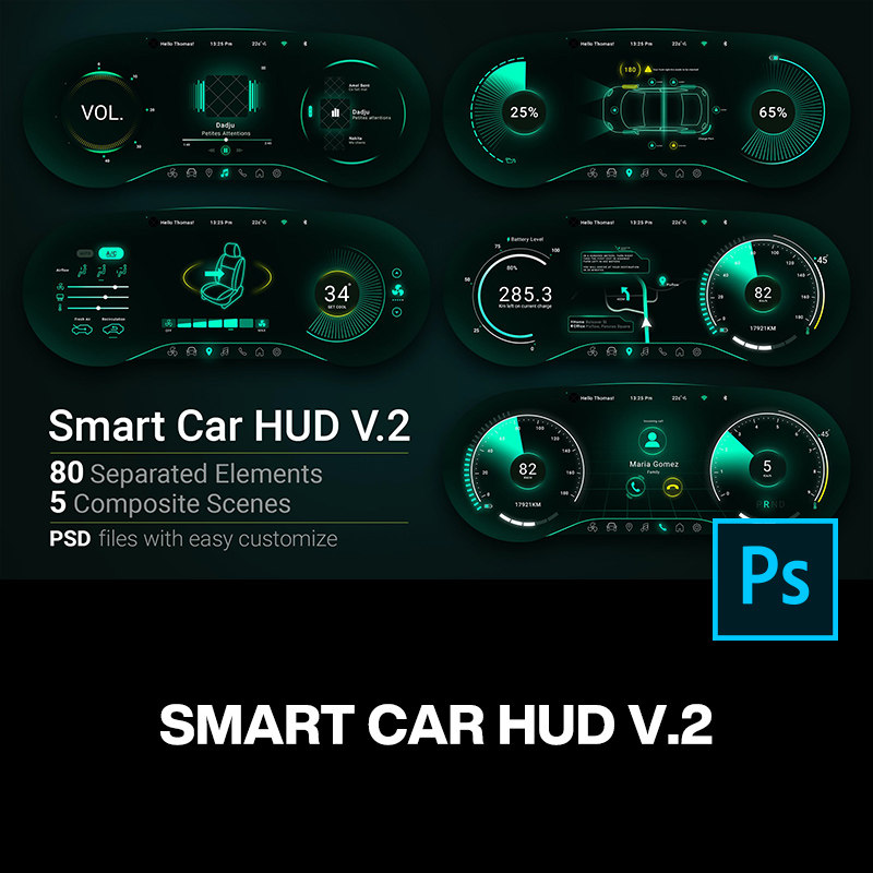 新能源智能汽车自动驾驶仪表盘屏幕HUD概念车机UI组件设计模版
