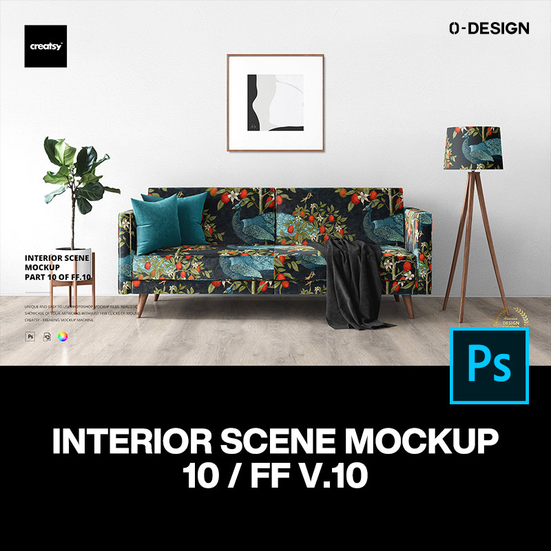 北欧现代简约客厅沙发室内设计贴图ps样机素材场景展示效果模板