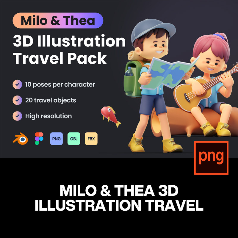 趣味3D卡通户外旅行徒步露营野炊人物插图插画png免抠图片素材