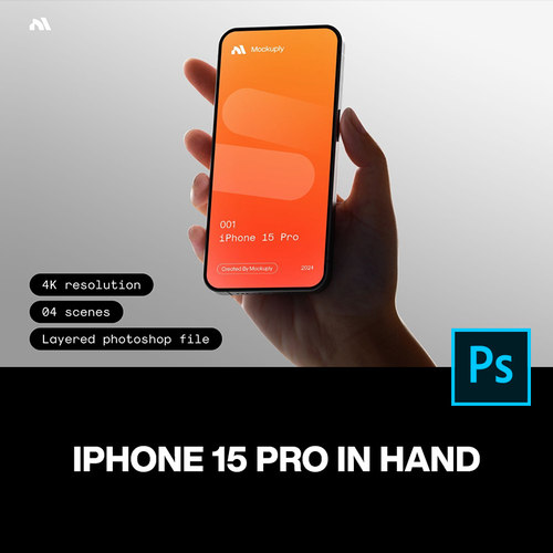 逆光工业风手持iPhone 15手机App界面UI设计作品展示效果图ps样机