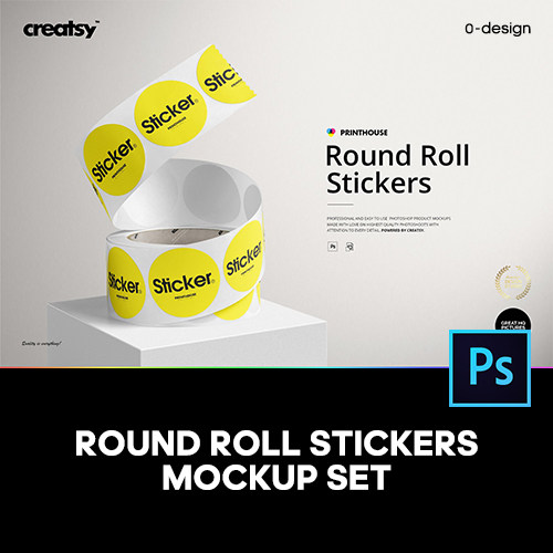 圆形不干胶logo标签贴纸卷设计贴图ps样机素材多角度展示效果模板