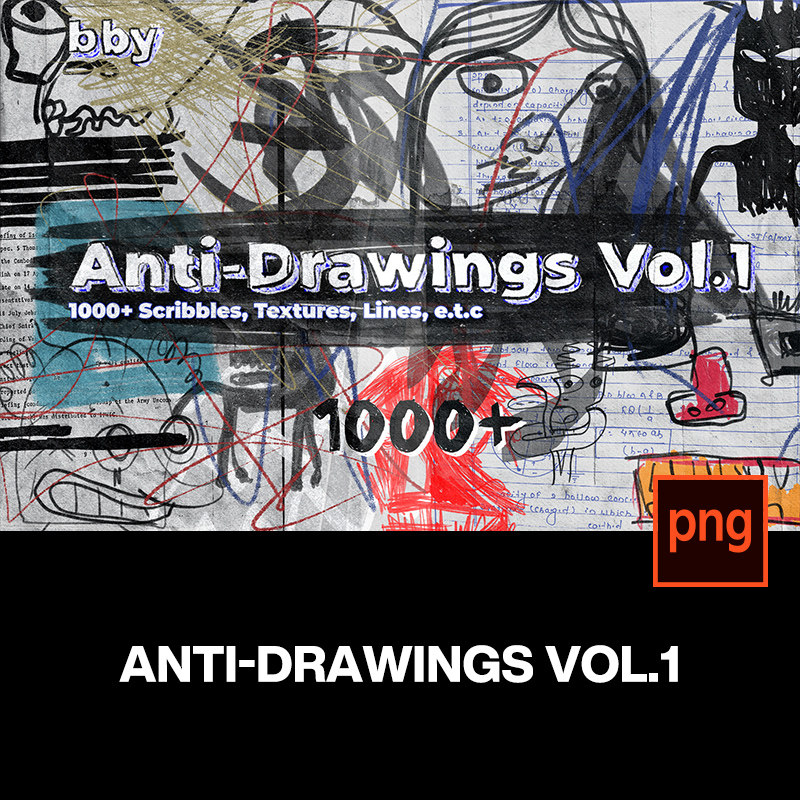 1000款复古潮流垃圾摇滚乱涂手绘涂鸦手稿插画png免抠拼贴素材