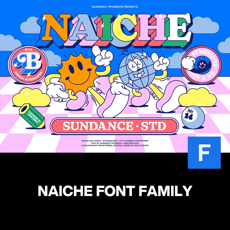 34款naiche潮流创意卡通趣味时尚潮牌logo海报标题英文字体家族