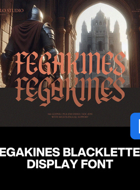 Fegakines潮流复古文创潮牌服装广告海报封面标题哥特英文字体包