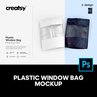 开窗式零食自立袋自封袋产品包装设计贴图ps样机素材展示效果模板