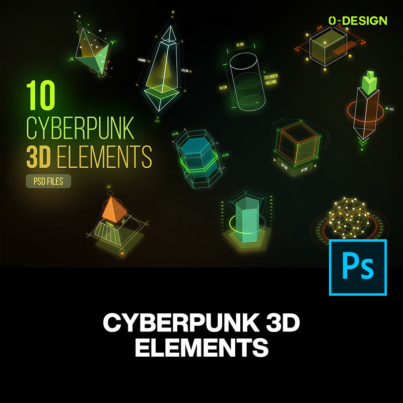 10款炫彩科幻赛博朋克专业几何数据图表元素ps海报设计素材源文件
