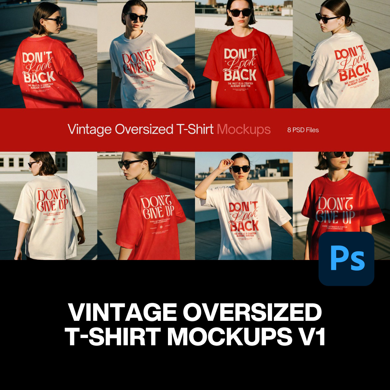 潮流宽松大码女装短袖T恤服装设计网红街拍场景展示效果图ps样机