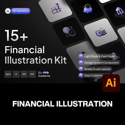 16款现代简约时尚金融科技等距渐变扁平化插画icon图标ai矢量素材