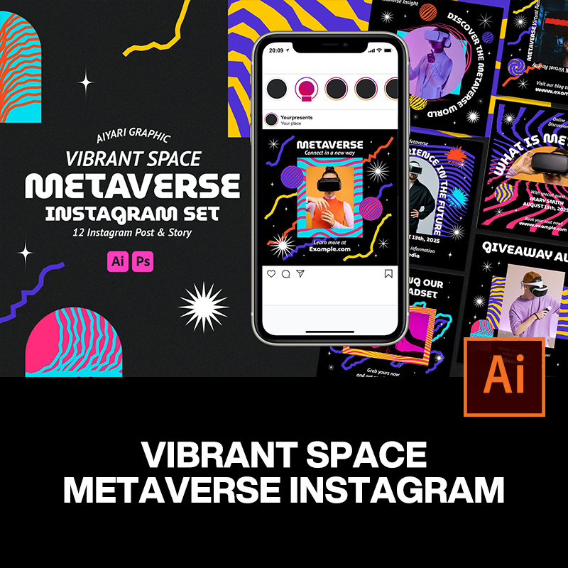 创意潮流多彩元宇宙ins公众号推文海报排版设计ai版式素材模板