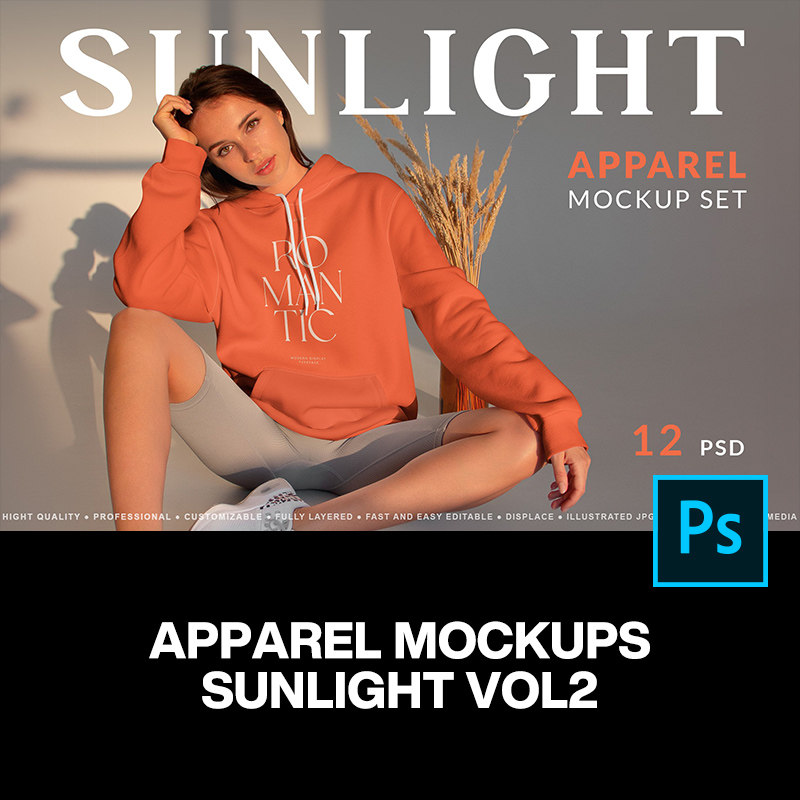 12款女模特上衣短袖T恤长袖卫衣服装设计ps样机素材展示效果图