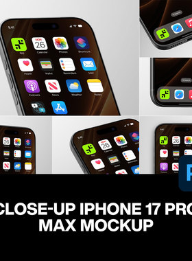7款iPhone 17手机App应用图标logo设计局部特写展示效果图ps样机