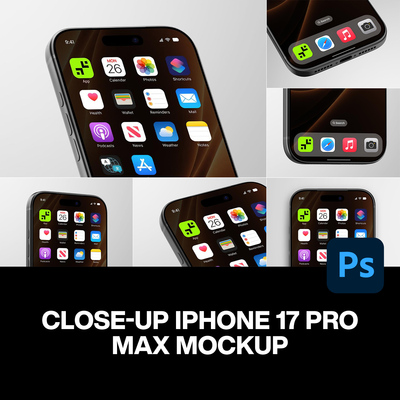 7款iPhone 17手机App应用图标logo设计局部特写展示效果图ps样机