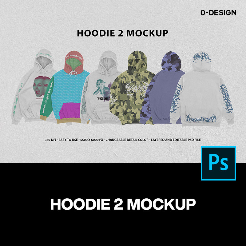 潮牌休闲宽松长袖连帽卫衣印花图案设计贴图ps样机素材展示效果